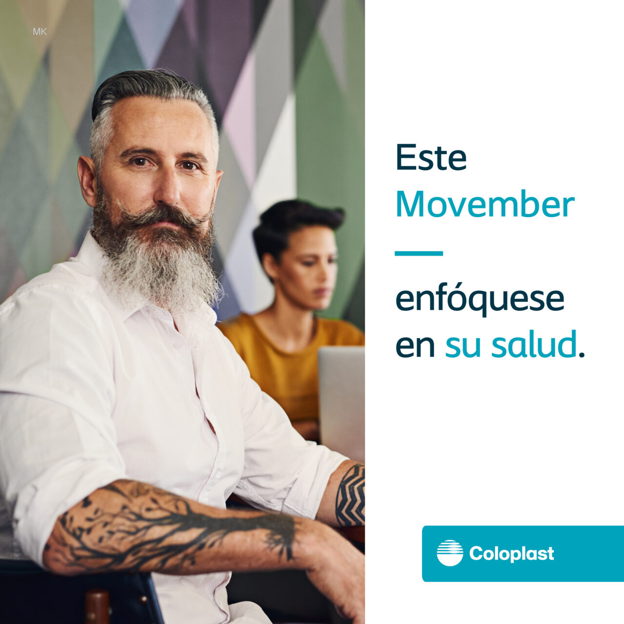 Un hombre con bigote y barba mirando a la cámara. El texto en la imagen dice: 'Este noviembre, enfóquese en su salud.'